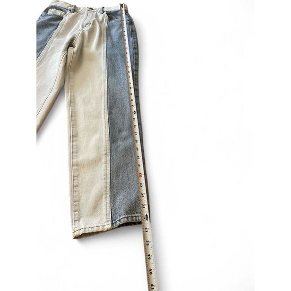 Pacsun Women's Mom Jeans Sz.26 Two Tone Cut and Sew Frayed High Rise Tapered - Picture 8 of 11